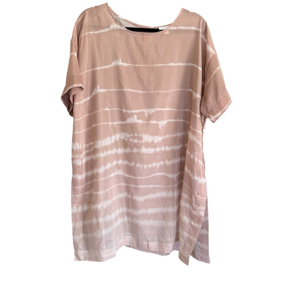 J.JILL Dusty Pink & White Tie Dye Striped Silk Cotton Swim Cover Up Tunic Medium